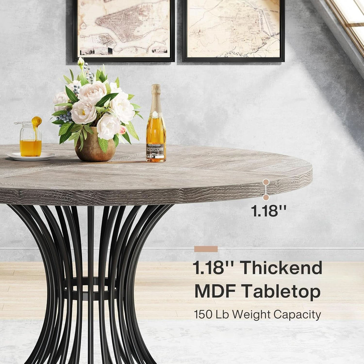 Round Dining Table 47 Inch Grey For Kitchen And Living Room