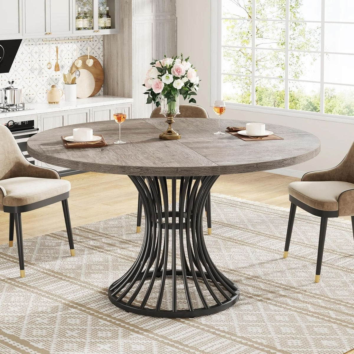Round Dining Table 47 Inch Grey For Kitchen And Living Room