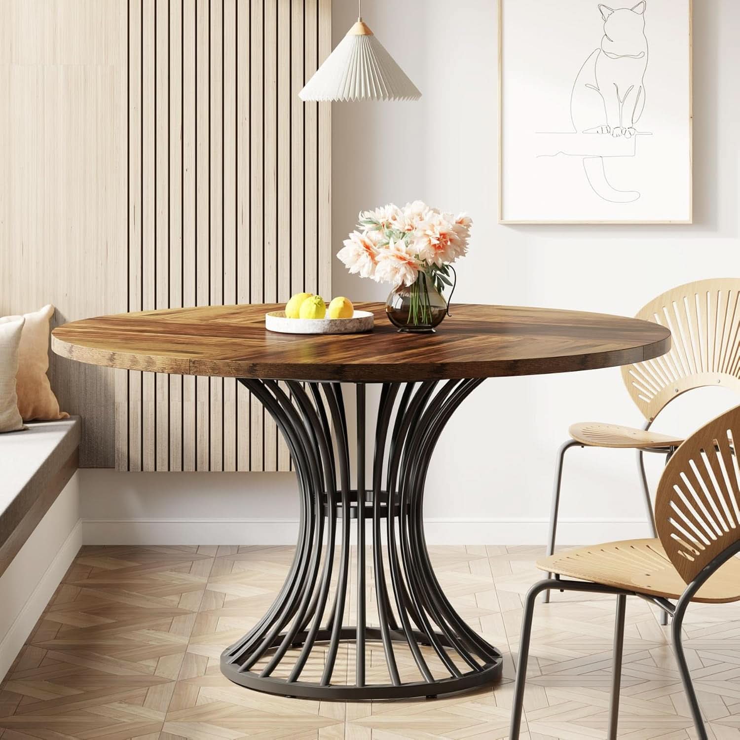 Round Dining Table 47 Inch Metal Base For Kitchen And Dining