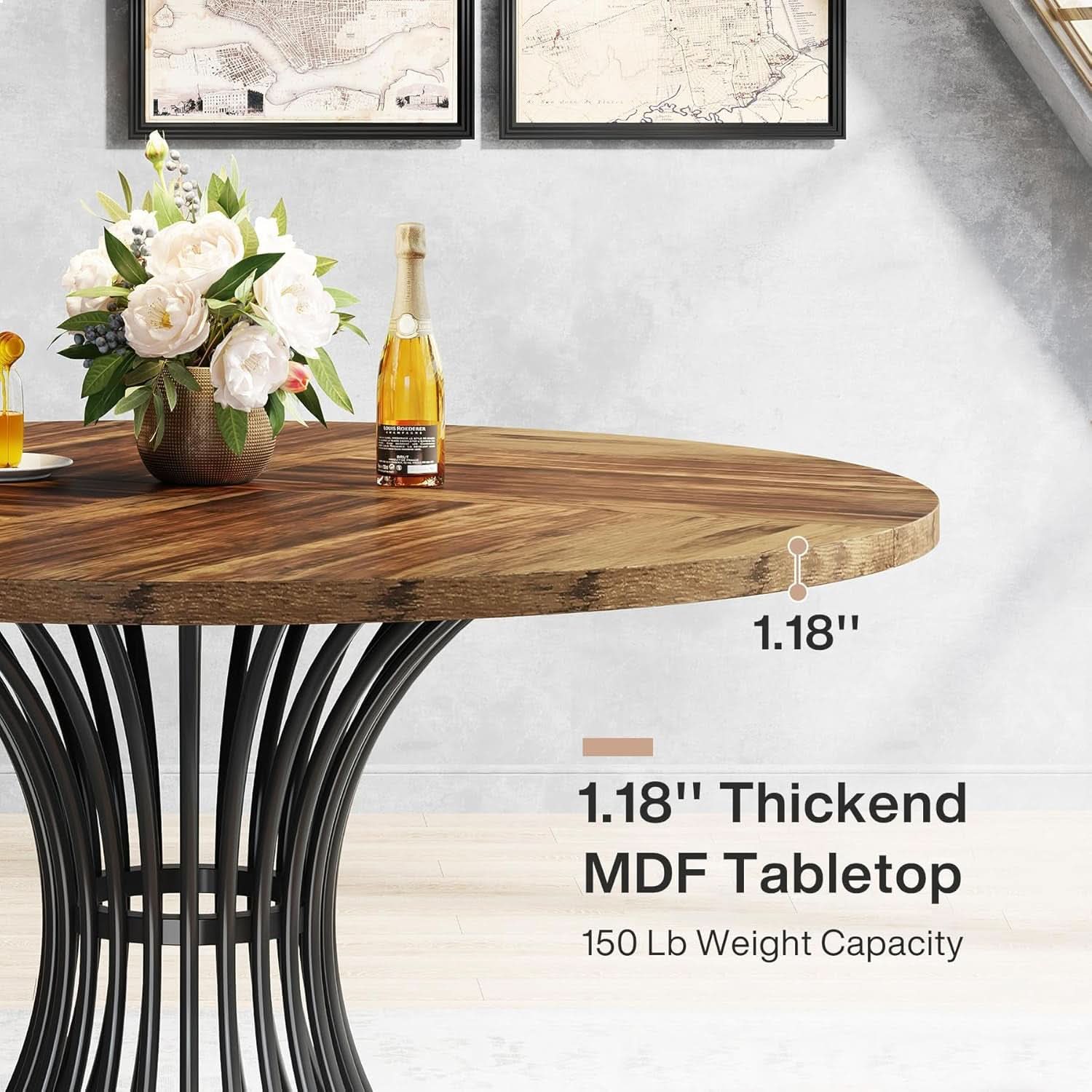 Round Dining Table 47 Inch Metal Base For Kitchen And Dining