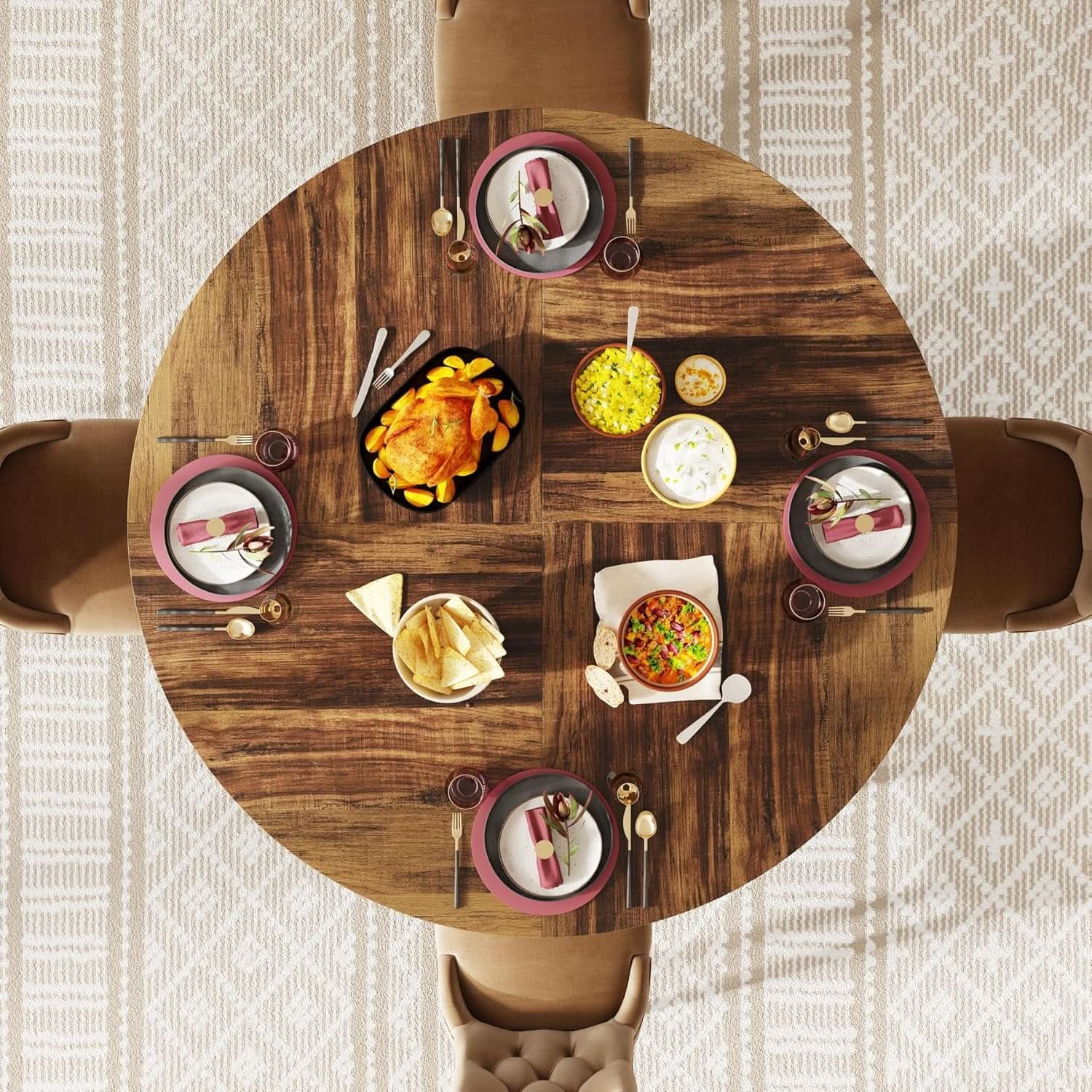 Round Dining Table 47 Inch Metal Base For Kitchen And Dining