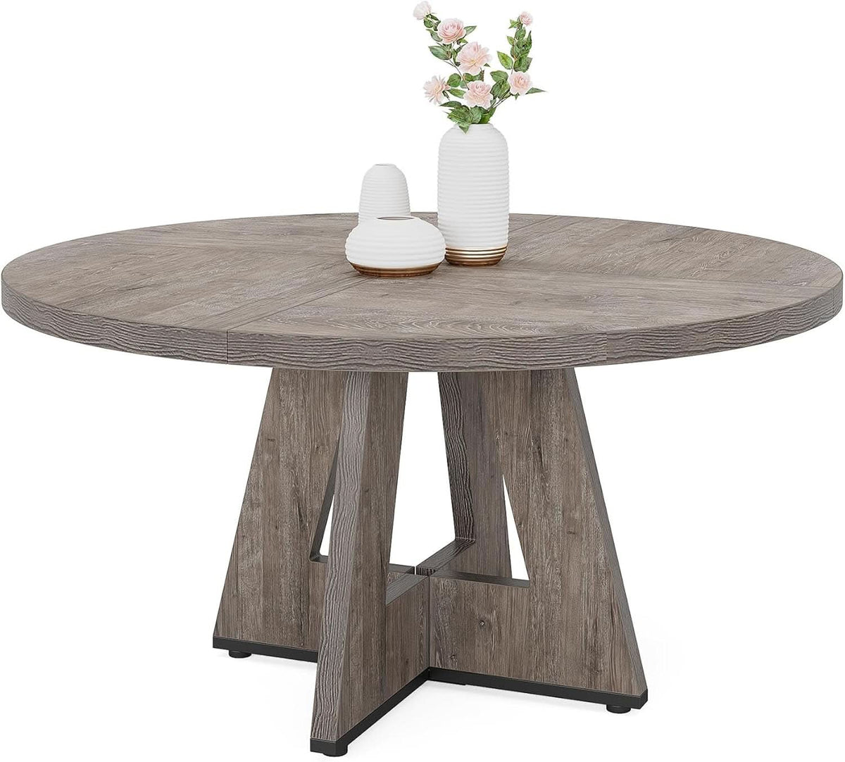 Round Dining Table 47 Inch Wood Farmhouse Grey Kitchen