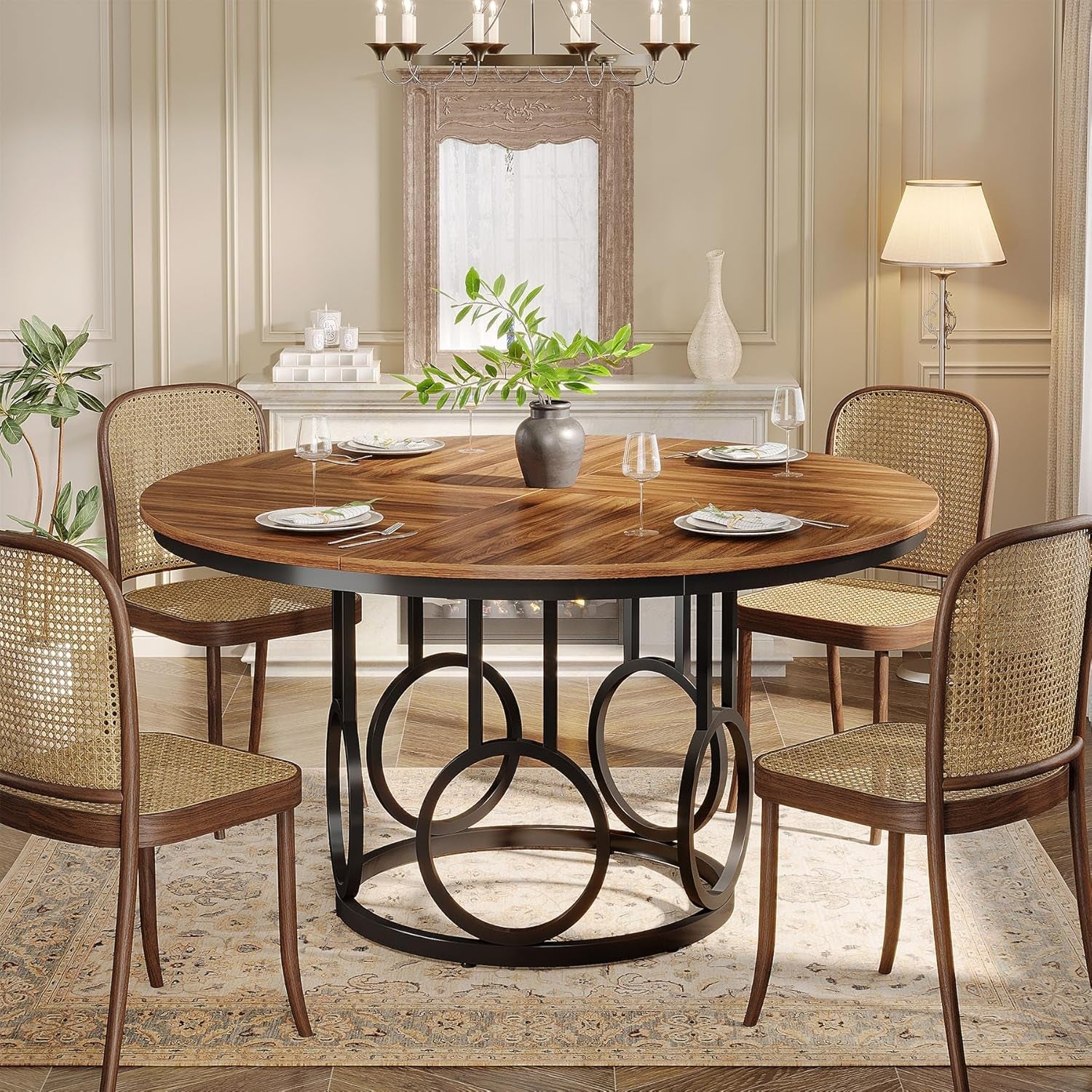 Round Dining Table 47 Walnut With Metal Base Seats 4 To 6