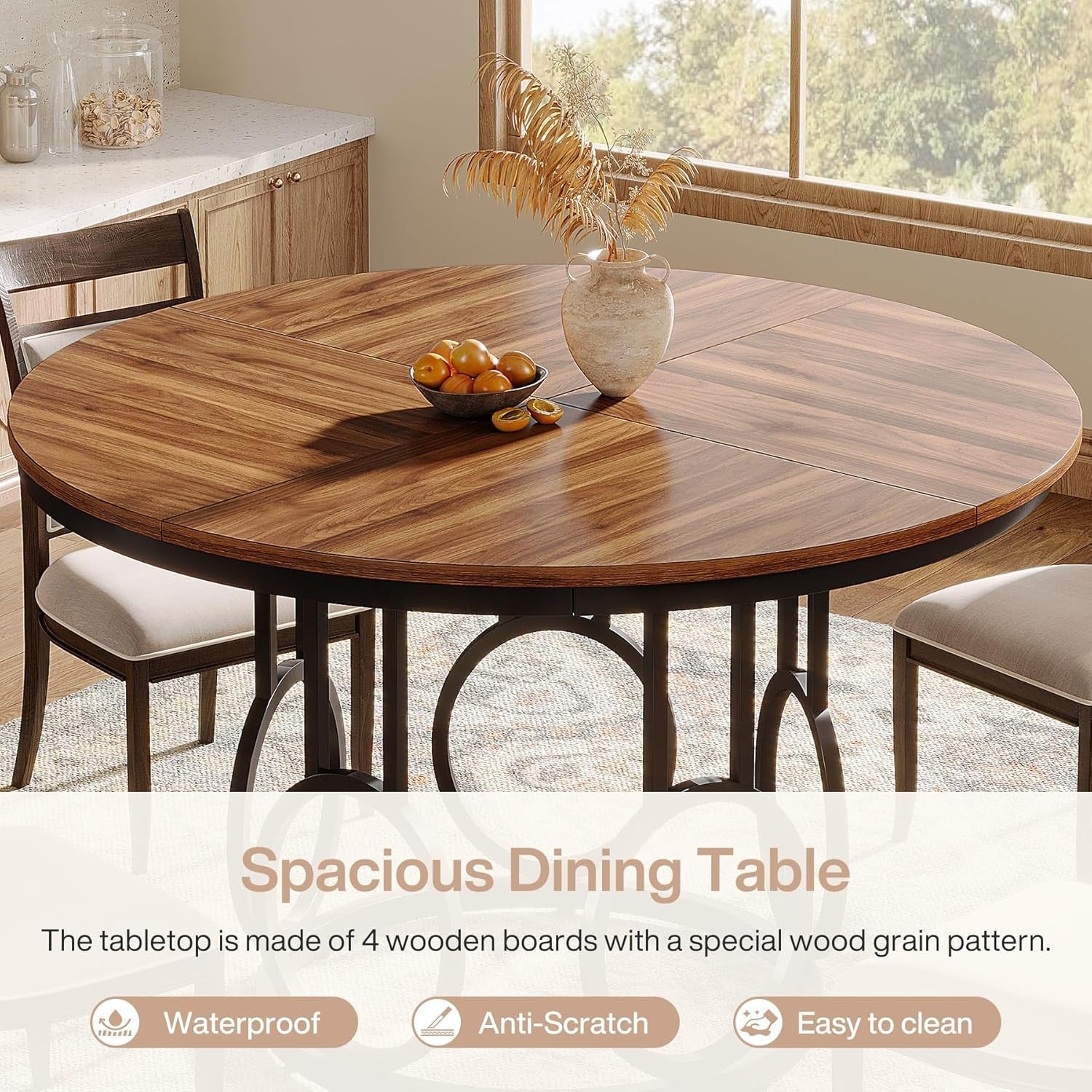 Round Dining Table 47 Walnut With Metal Base Seats 4 To 6