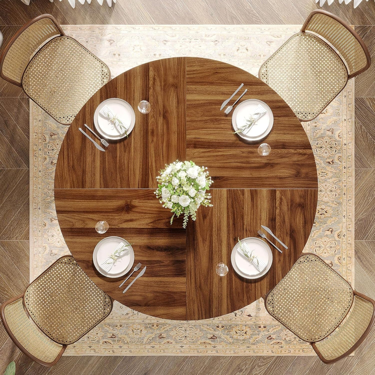 Round Dining Table 47 Walnut With Metal Base Seats 4 To 6
