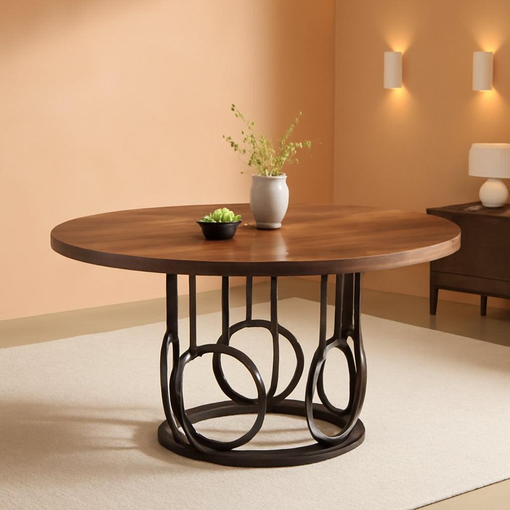 Round Dining Table 47 Walnut With Metal Base Seats 4 To 6