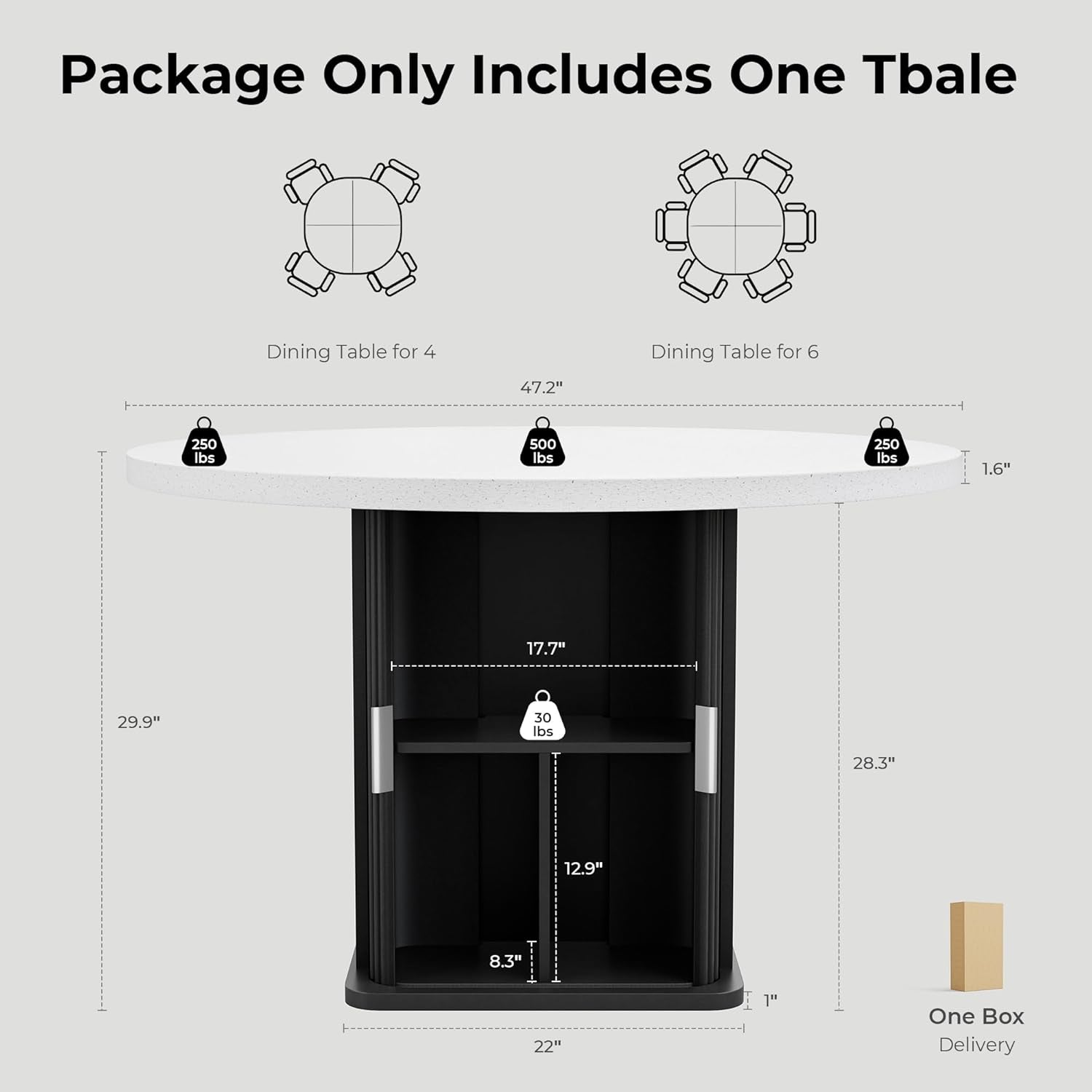 Round Dining Table 47in Black Quartz Top With Wood Base