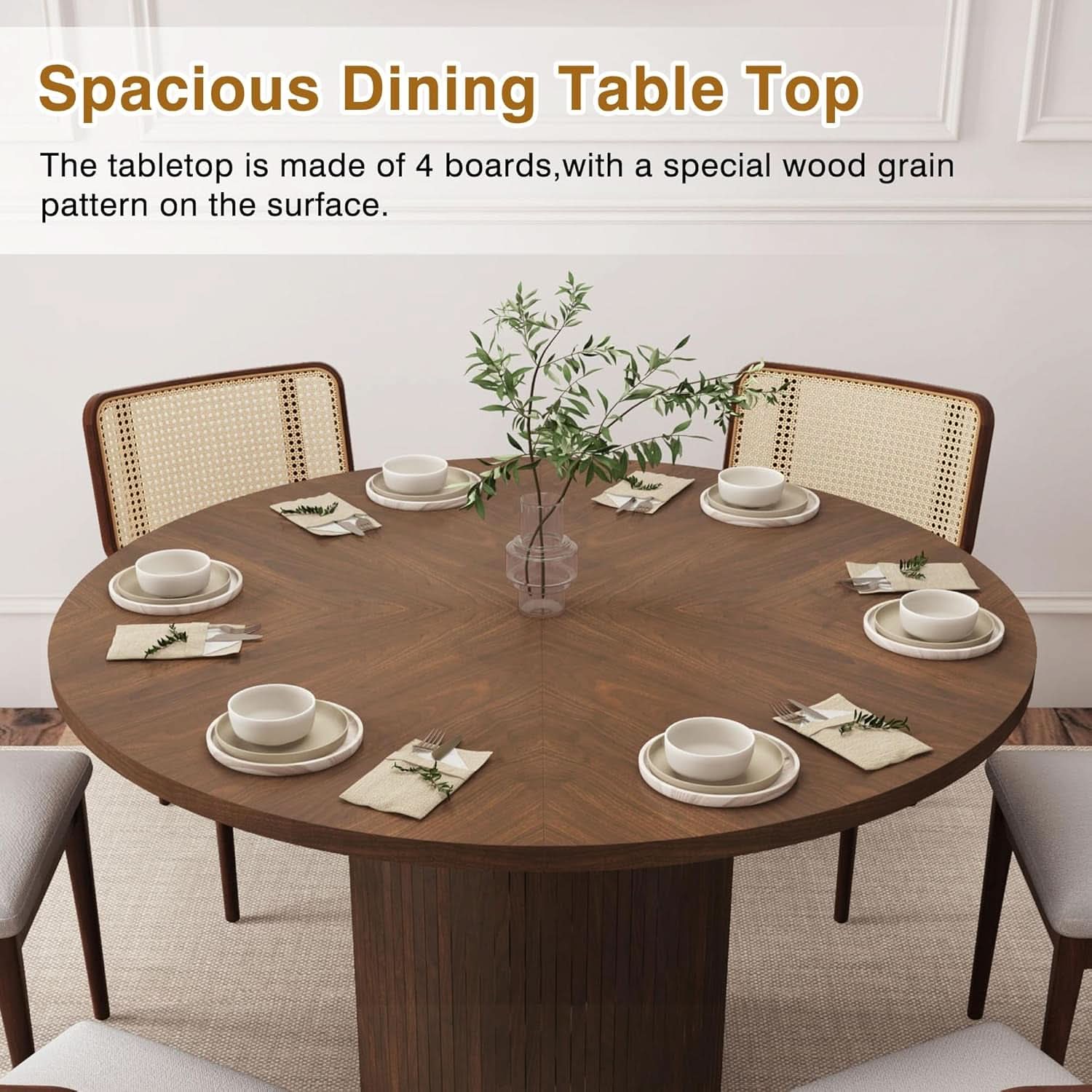 Round Dining Table For 4 Walnut 47 Inch Modern Farmhouse