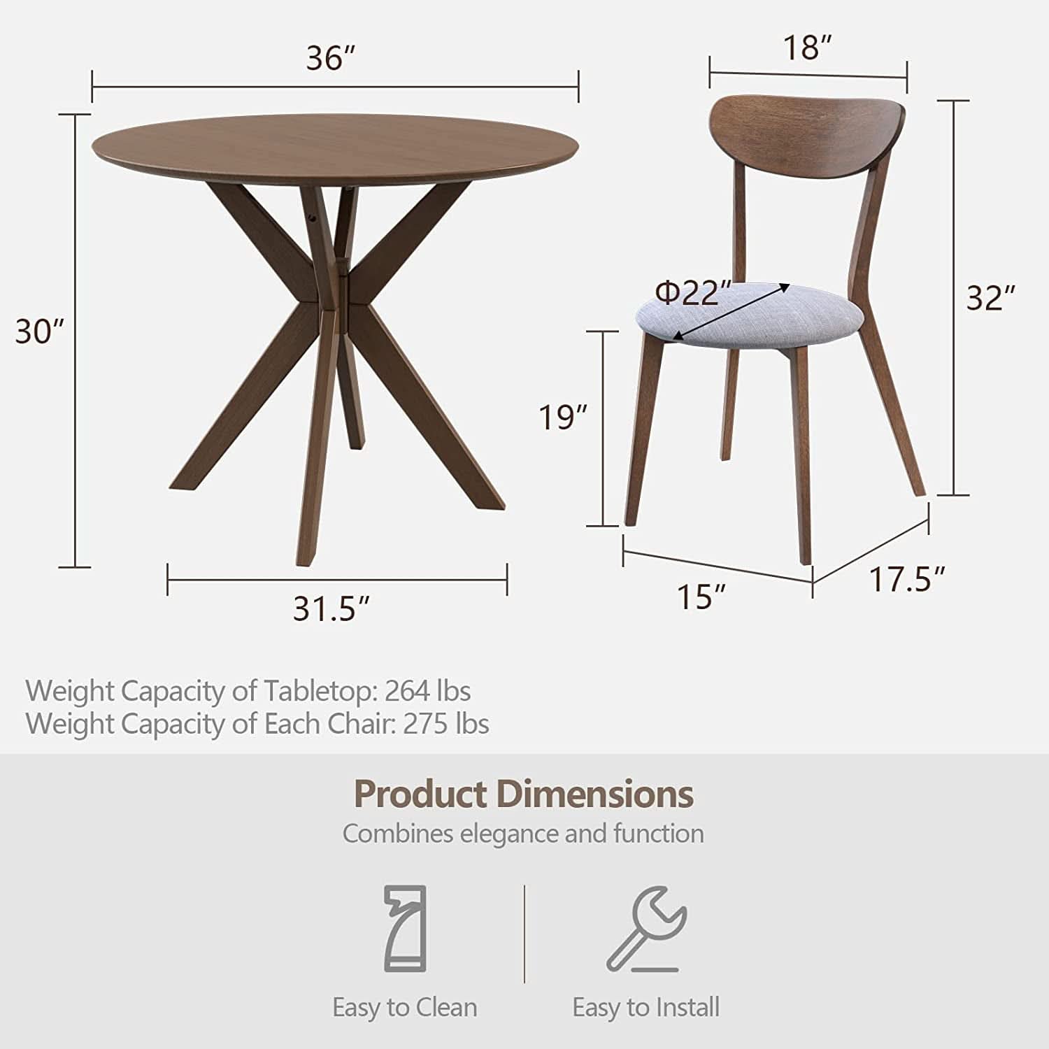 Round Dining Table Set 36 Inch With Cushioned Chairs