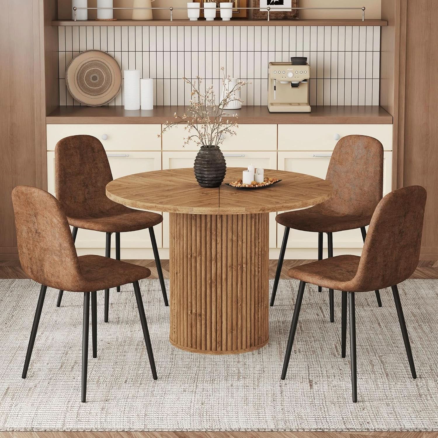 Round Dining Table Set For Four Engineered Wood Finish