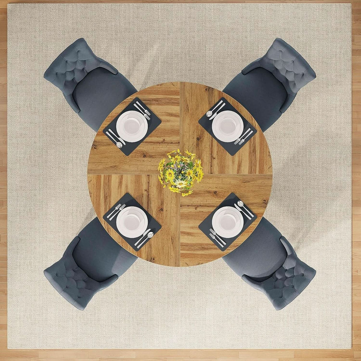Round Dining Table Wood 47 Inch Burlywood Finish Farmhouse