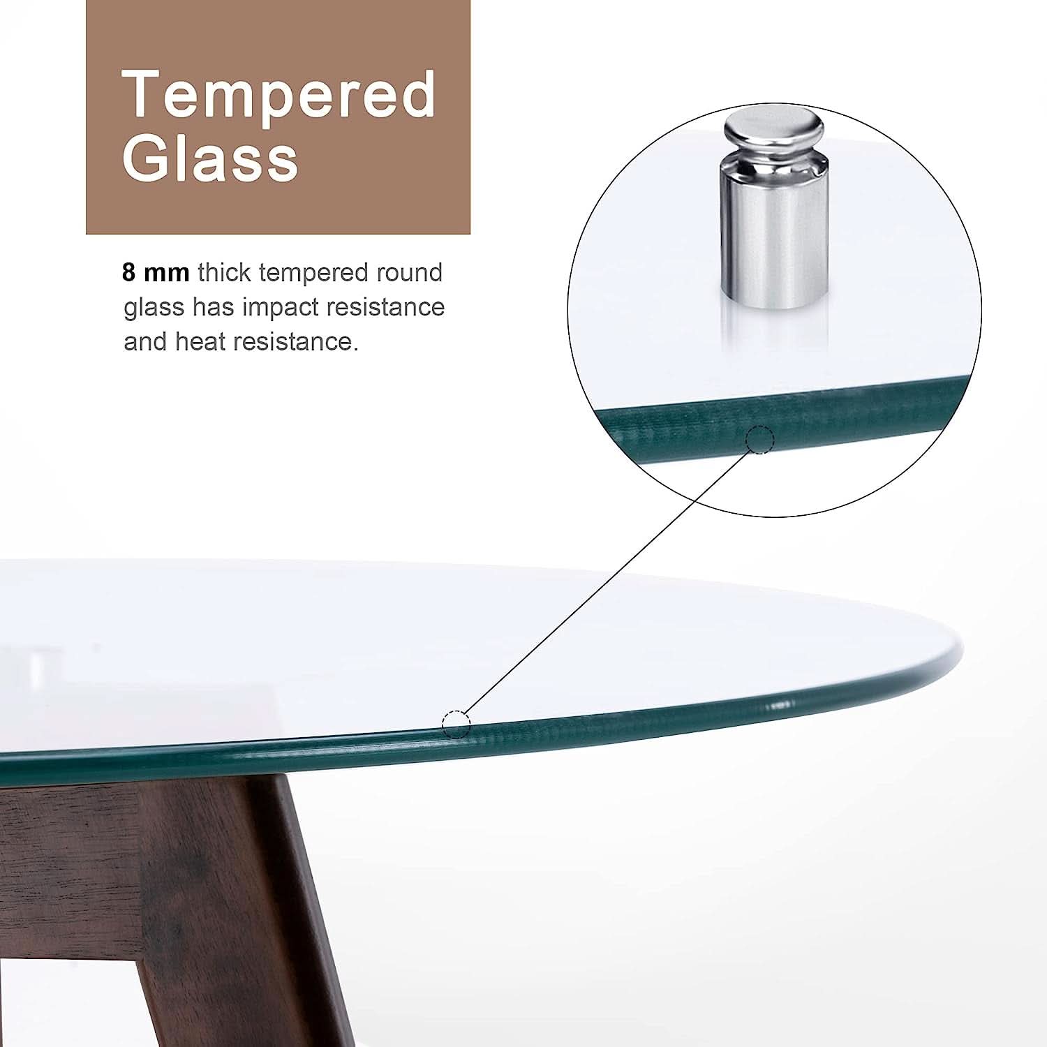 Round Glass Dining Table 31.5 Inch Dark Brown Modern