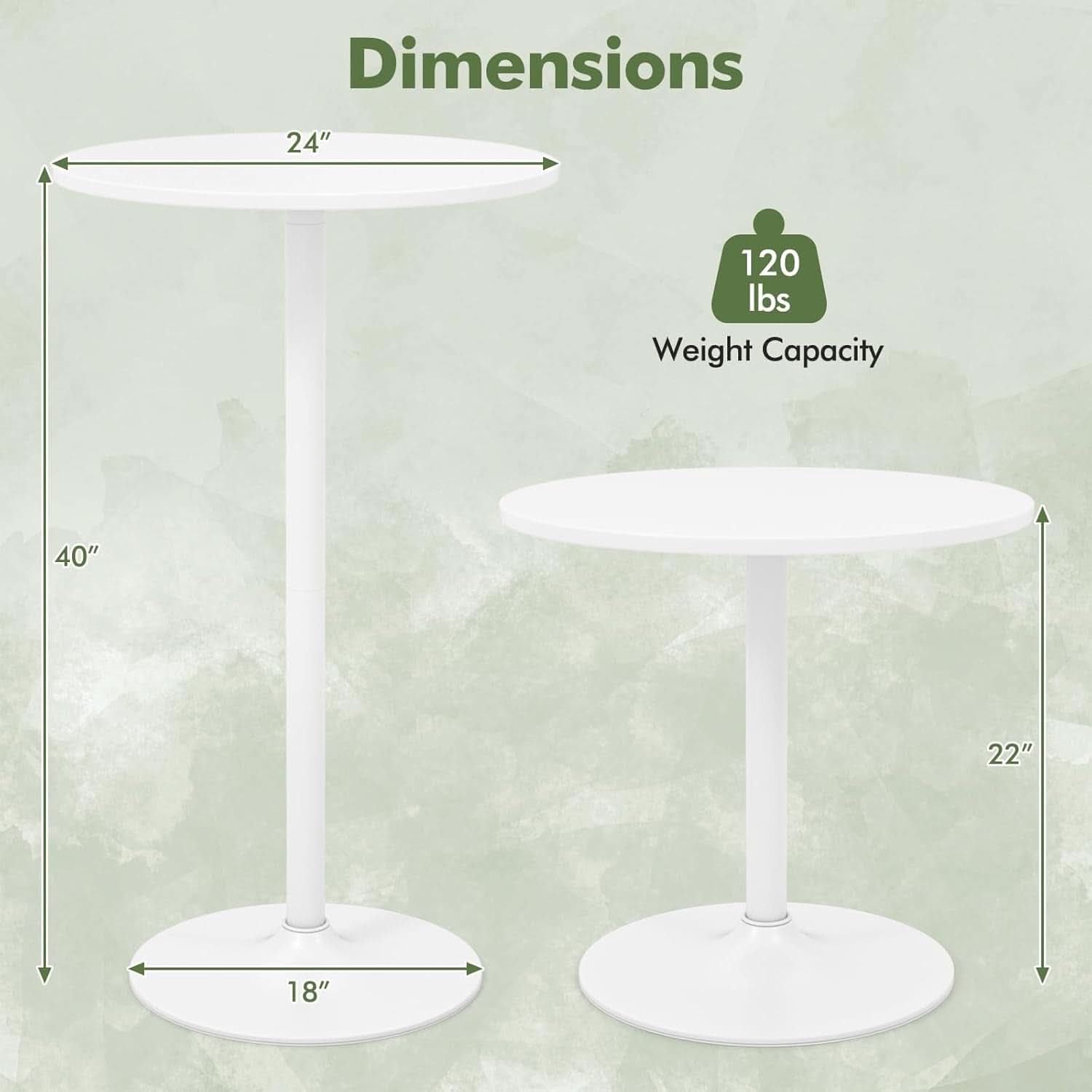 Round Height-Adjustable White Bistro Table Bar Home