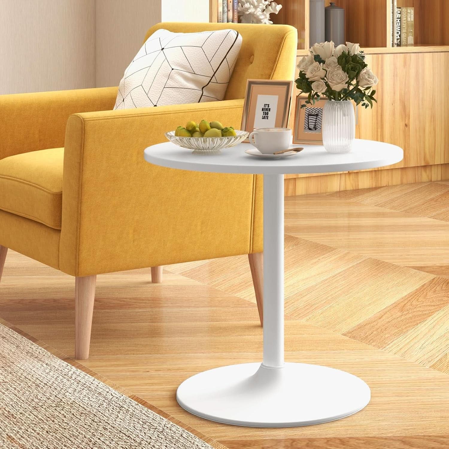 Round Height-Adjustable White Bistro Table Bar Home