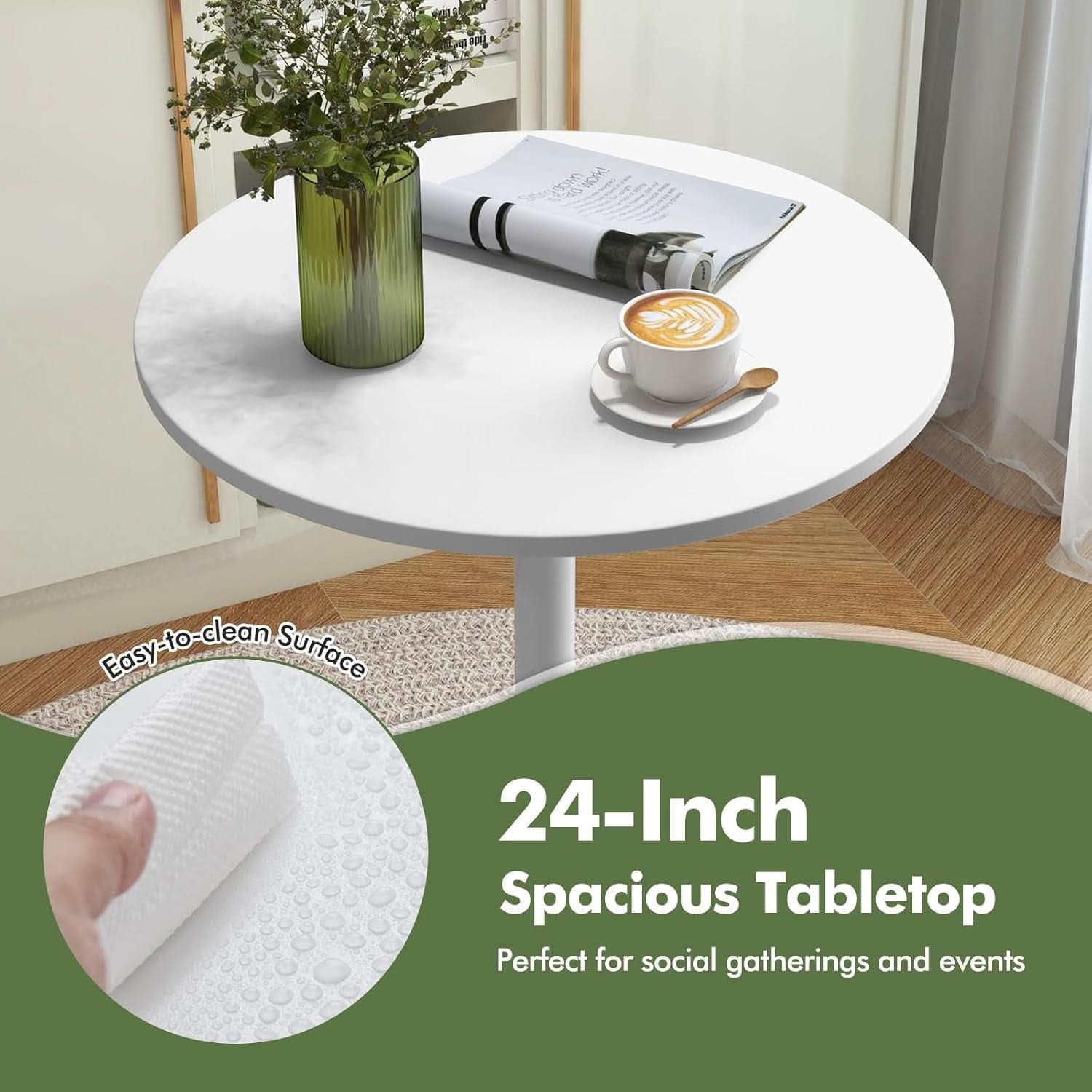 Round Height-Adjustable White Bistro Table Bar Home