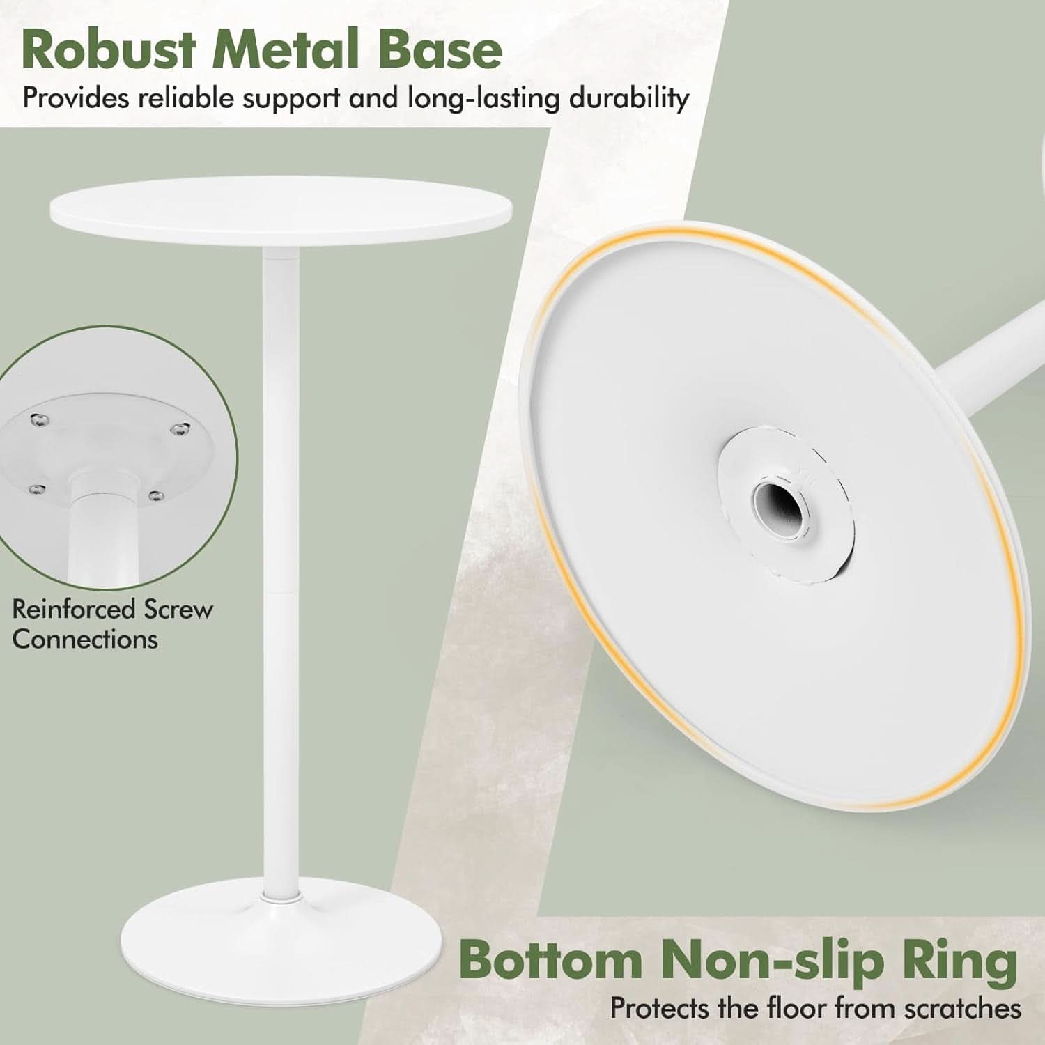 Round Height-Adjustable White Bistro Table Bar Home