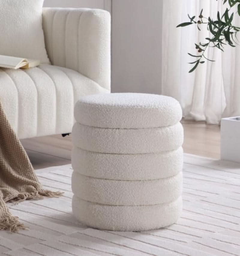 Round Ottoman With Hidden Storage And Cushioned Top