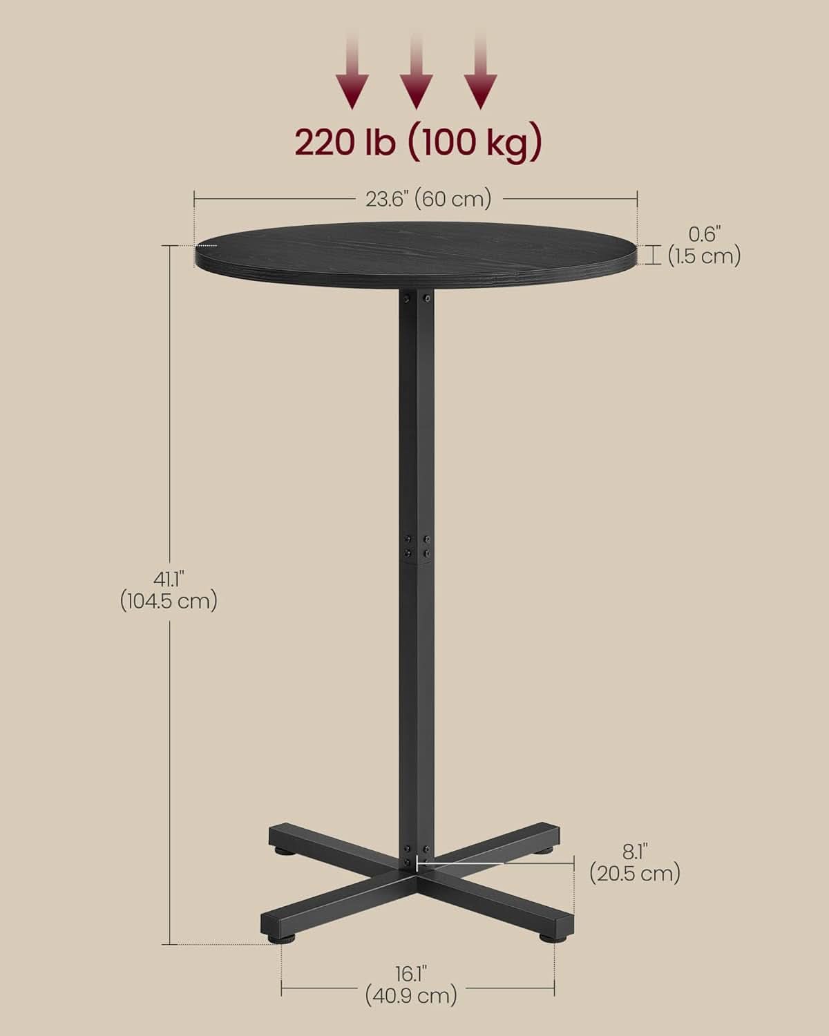 Round Pub Table 23 Inch Diameter Ebony Black Metal Frame