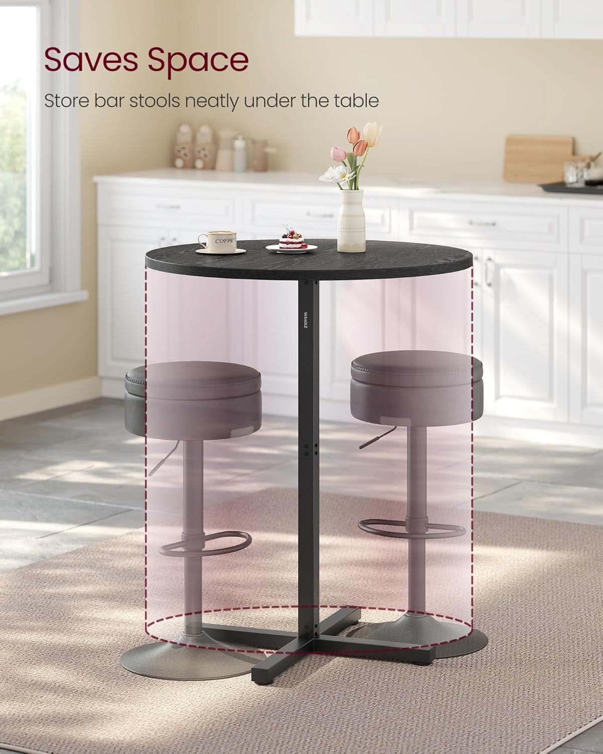 Round Pub Table 23 Inch Diameter Ebony Black Metal Frame