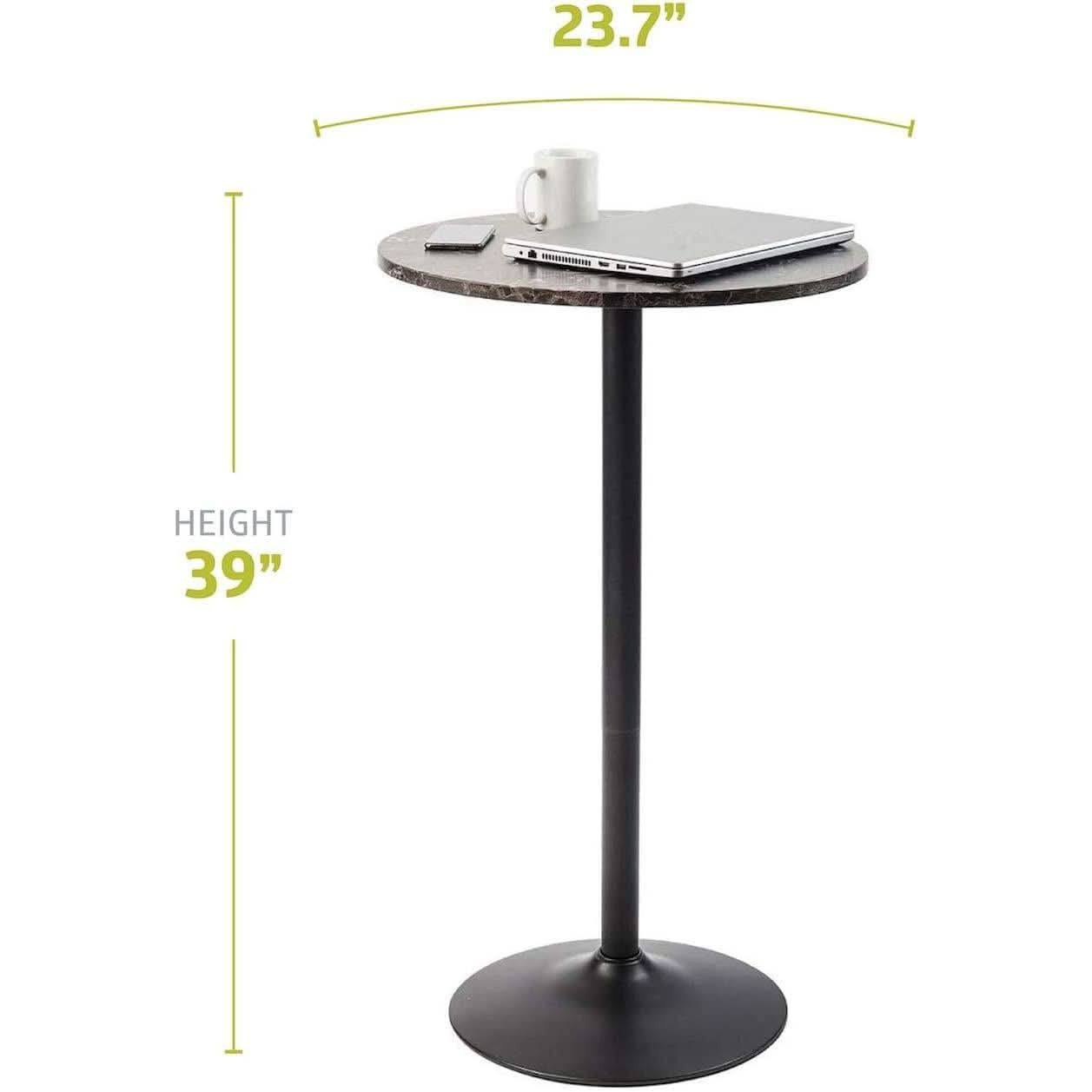 Round Pub Table With Faux Marble Top And Black Metal Base