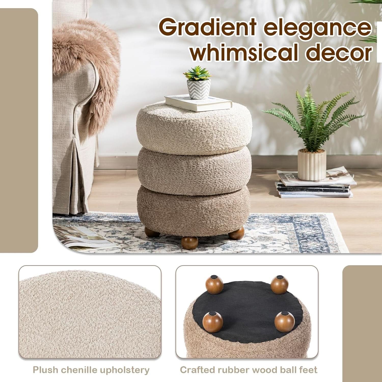 Round Upholstered Ottoman With Storage Gradient Brown