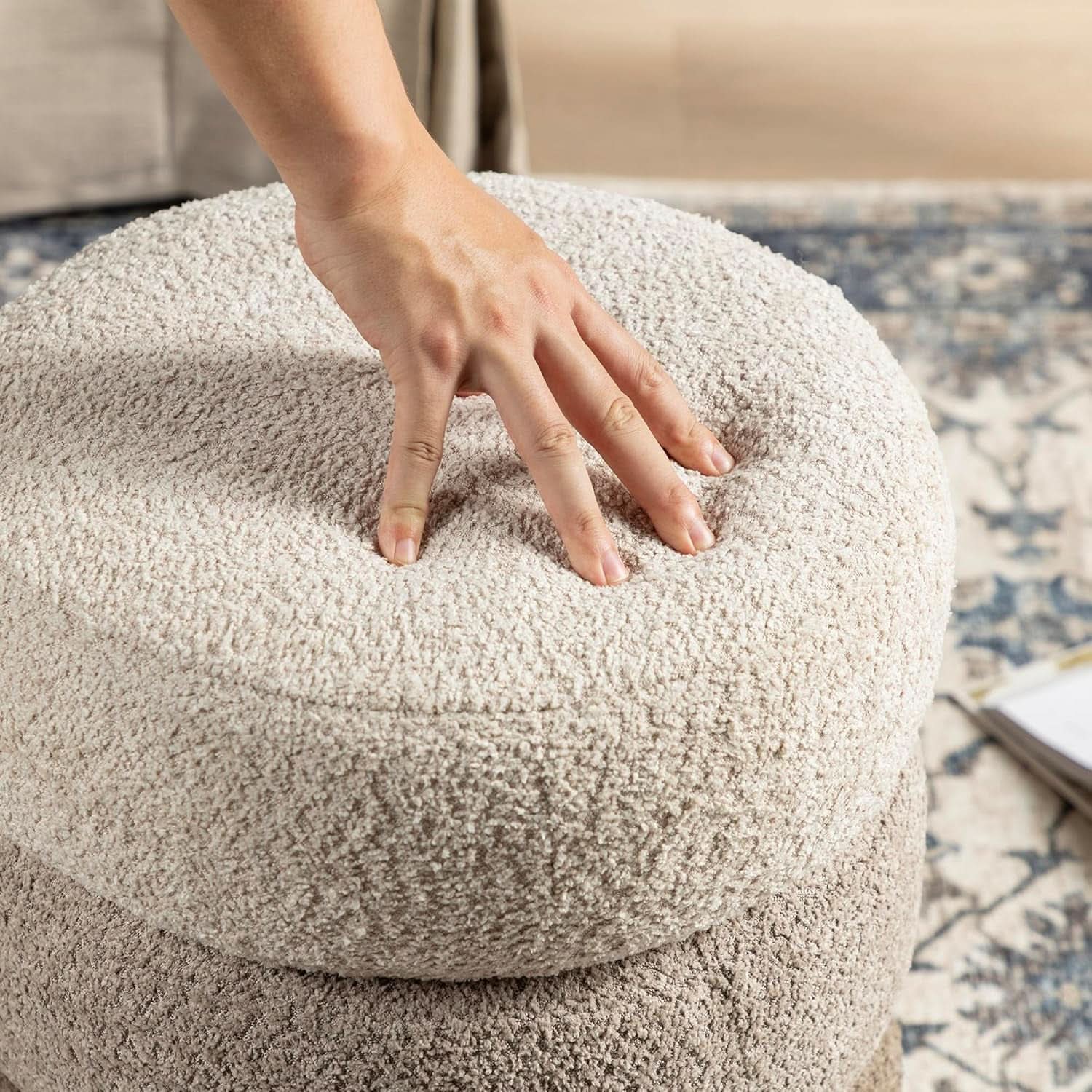 Round Upholstered Ottoman With Storage Gradient Brown