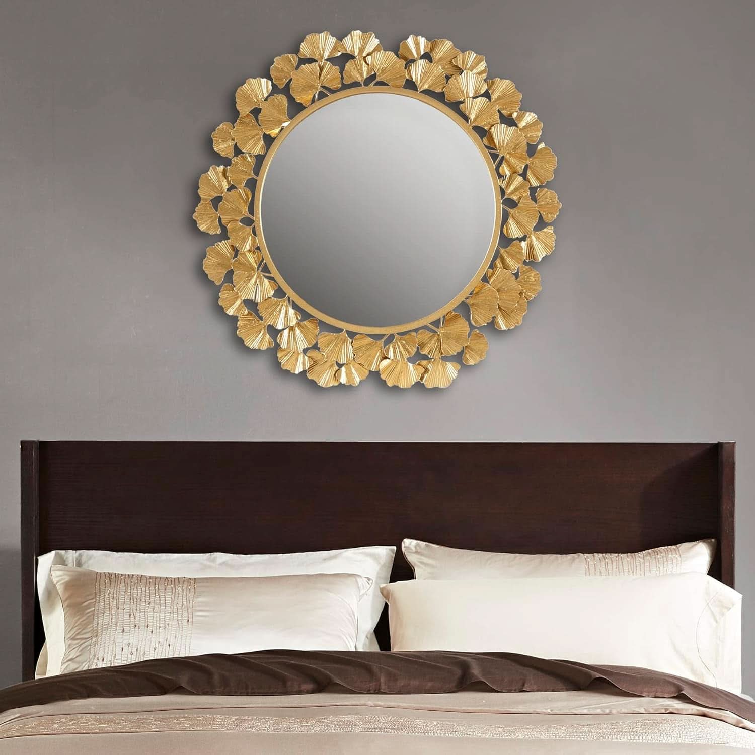 Round Wall Mirror 30.5 Inch Iron Eden Gold For Living Room