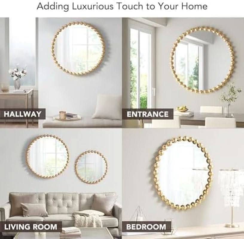 Round Wall Mirror With Gold Metal Frame 27 Inch Entryway