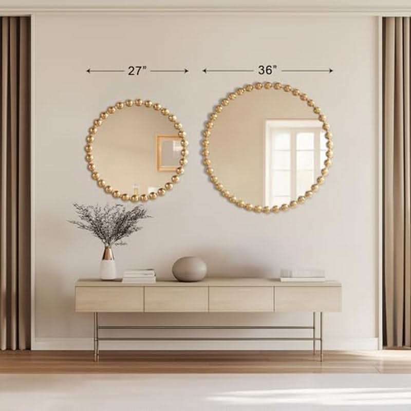 Round Wall Mirror With Gold Metal Frame 27 Inch Entryway