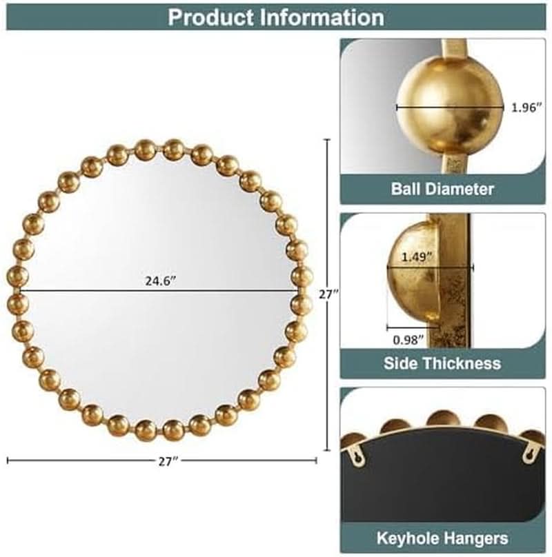 Round Wall Mirror With Gold Metal Frame 27 Inch Entryway