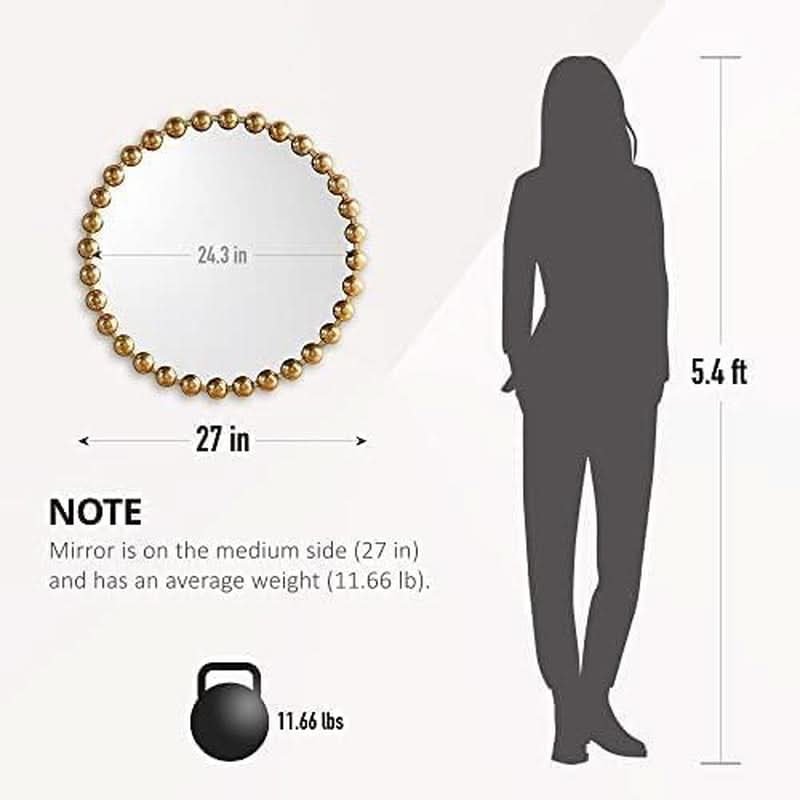 Round Wall Mirror With Gold Metal Frame 27 Inch Entryway
