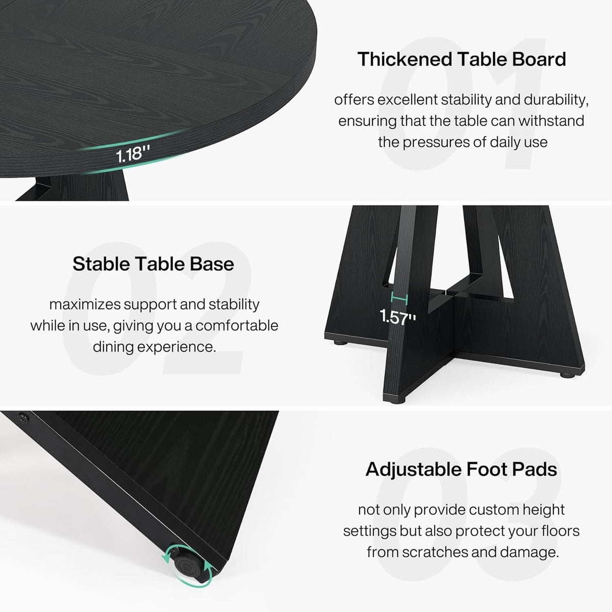 Round Wood Dining Table Farmhouse 47 Inch For Dining Room With Cross Base Black