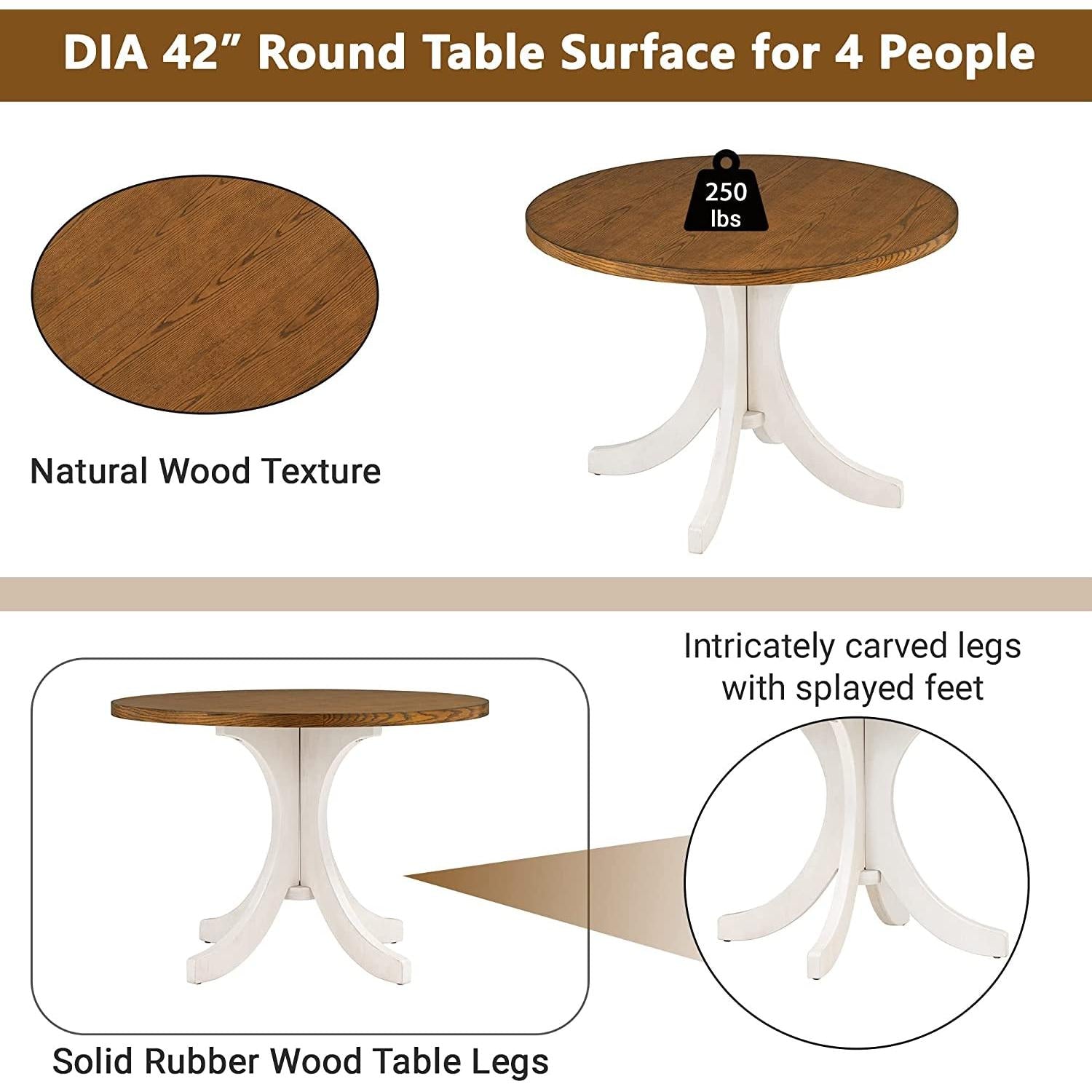 Round Wood Dining Table Set For 4 With Cross Back Chairs