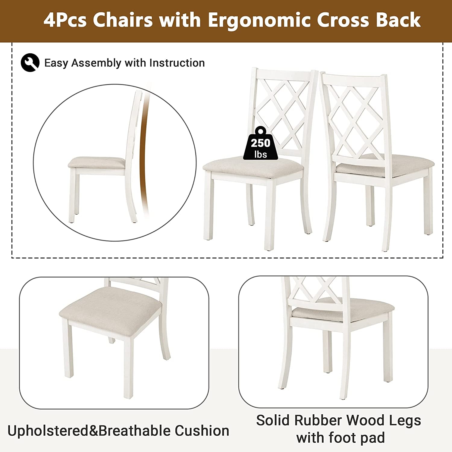 Round Wood Dining Table Set For 4 With Cross Back Chairs