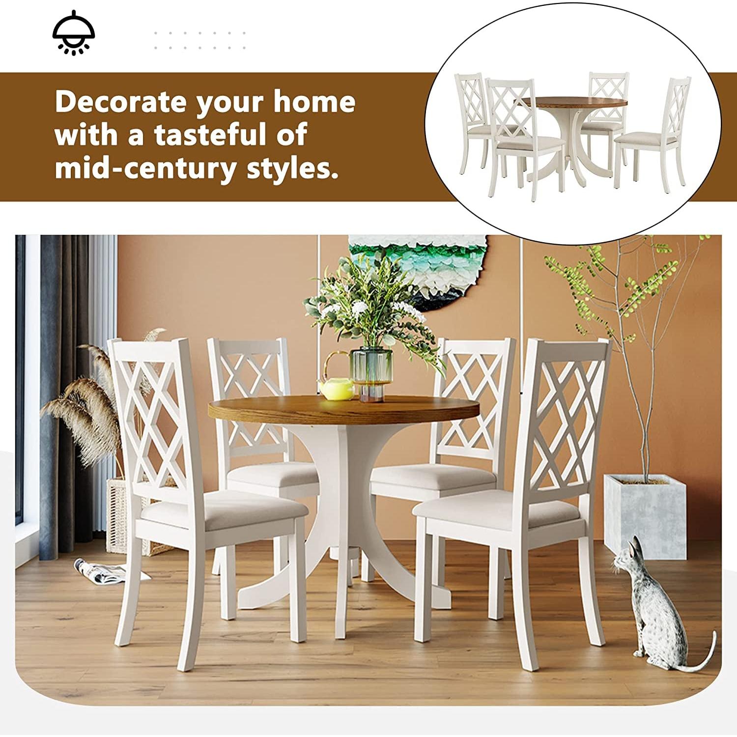 Round Wood Dining Table Set For 4 With Cross Back Chairs