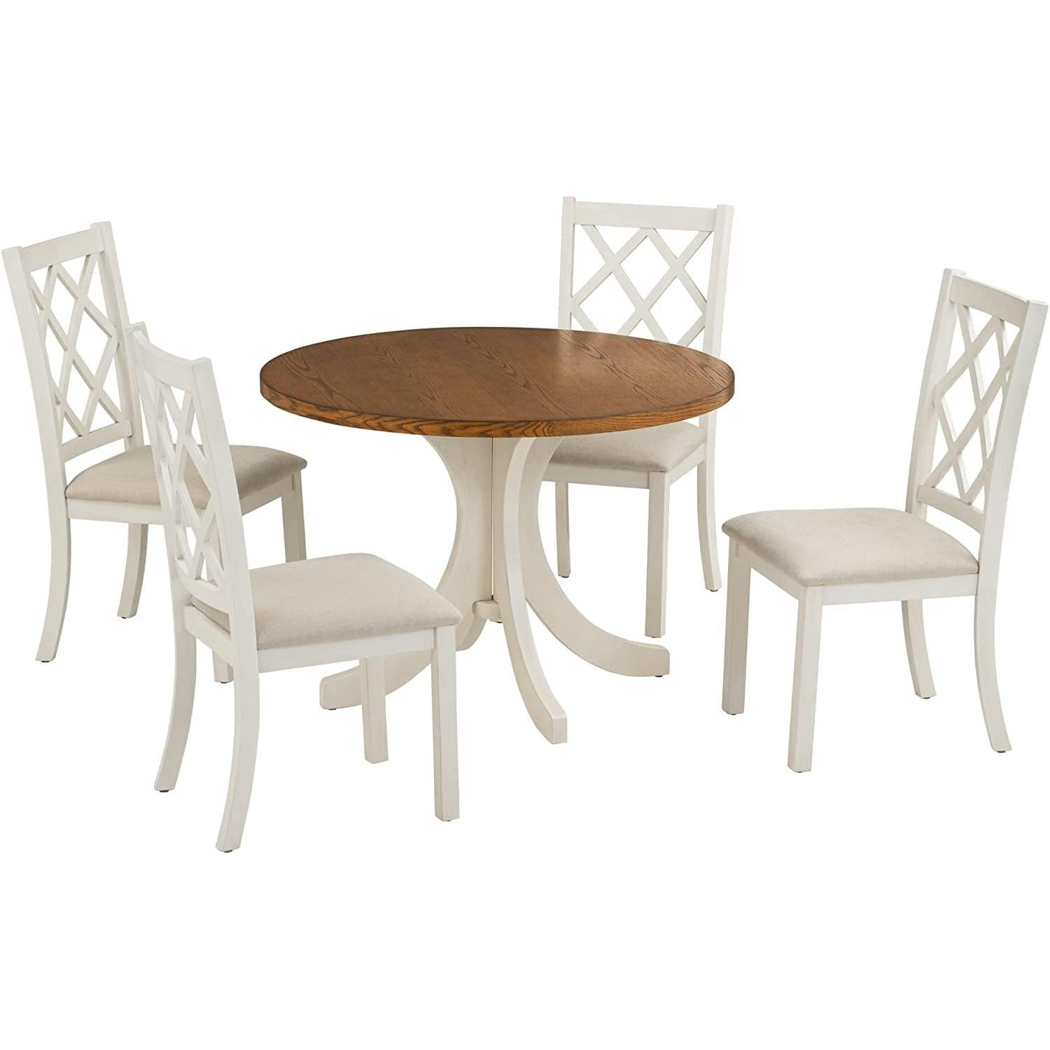 Round Wood Dining Table Set For 4 With Cross Back Chairs