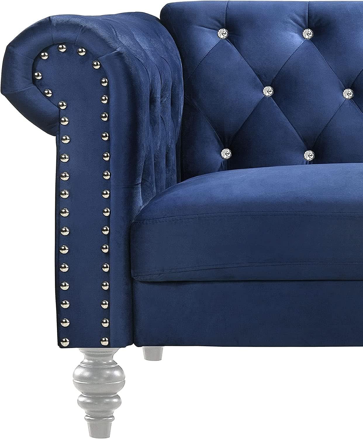Royal Blue Crystal Tufted Velvet Sofa and Loveseat Set