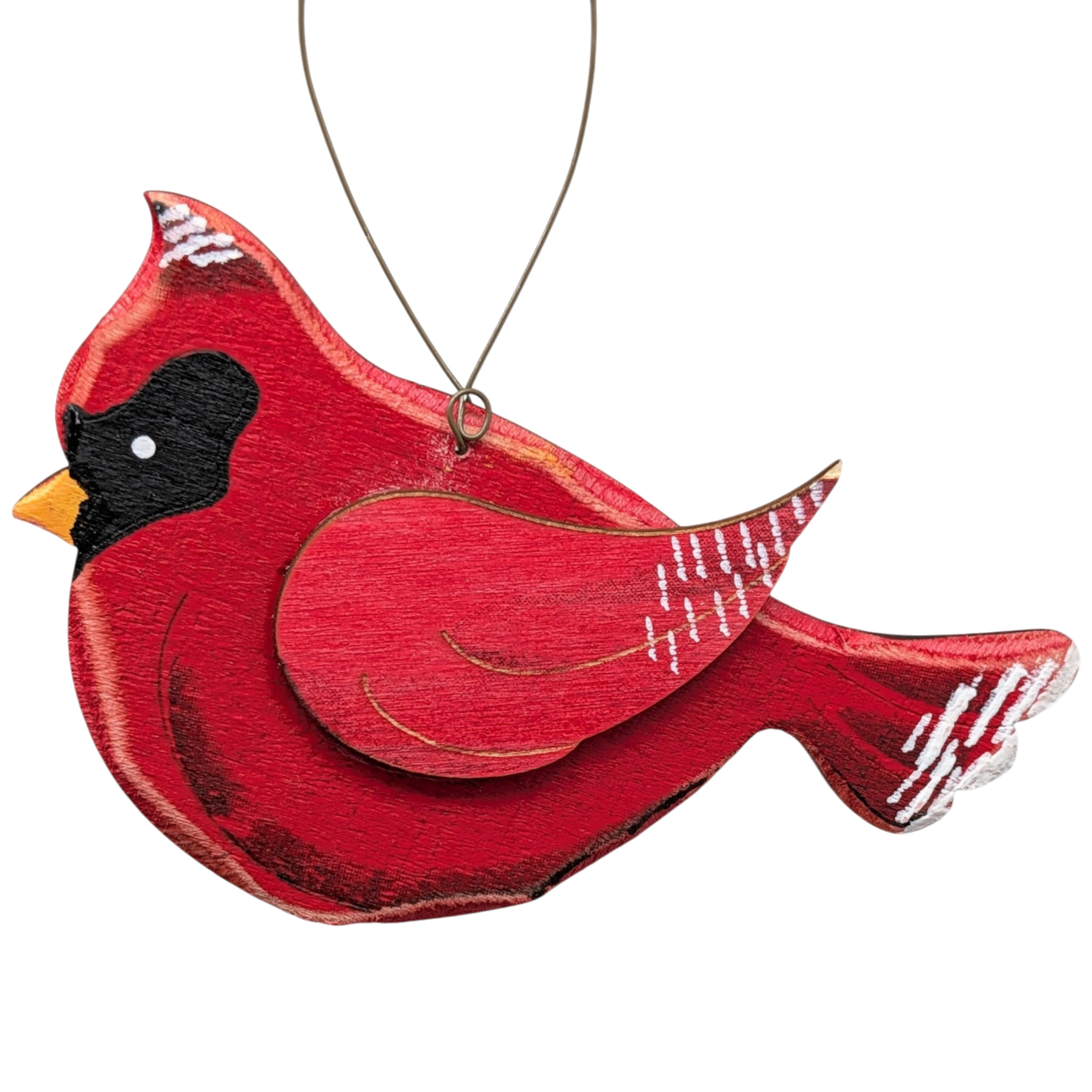 Ruby's Cardinal Grace: Hand-Painted Plywood Ornament