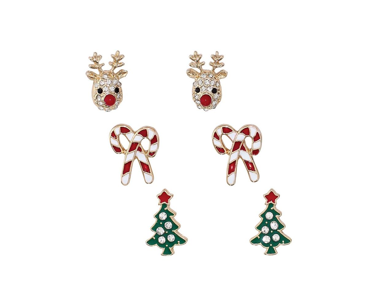 Rudolphs, Trees And Candy Canes Trio of Earrings