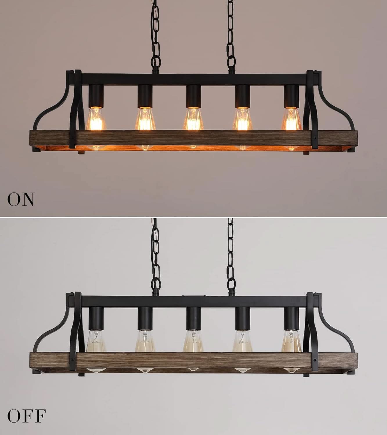 Rustic 5 Light Linear Chandelier Kitchen Island Black