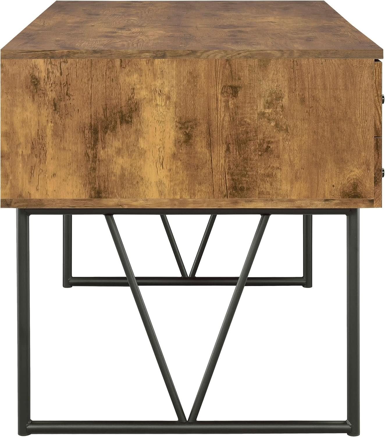 Rustic 63 Inch Writing Desk with Four Storage Drawers