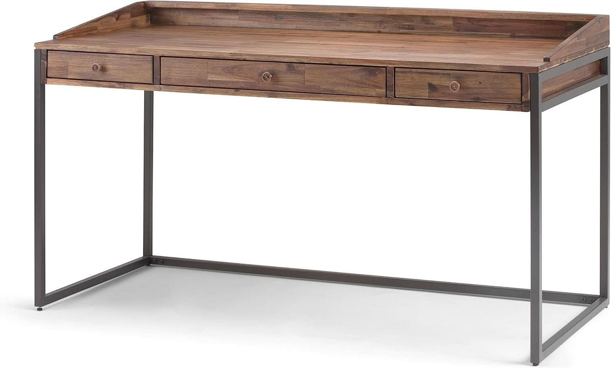 Rustic Acacia Wood and Metal Writing Desk with Drawers