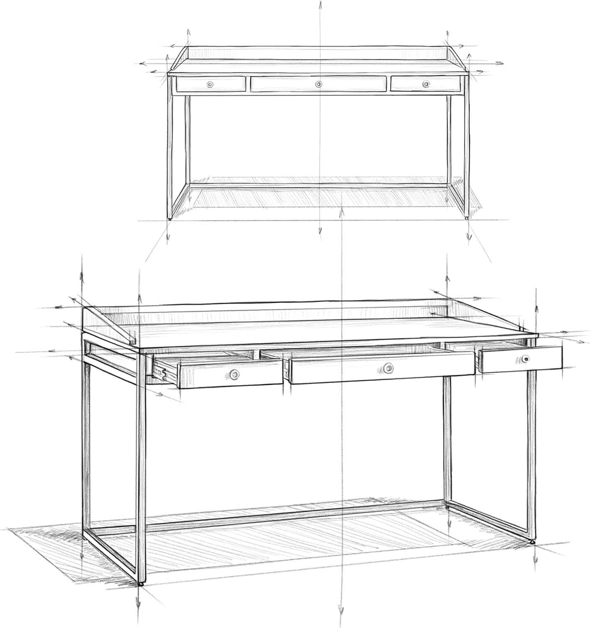 Rustic Acacia Wood and Metal Writing Desk with Drawers
