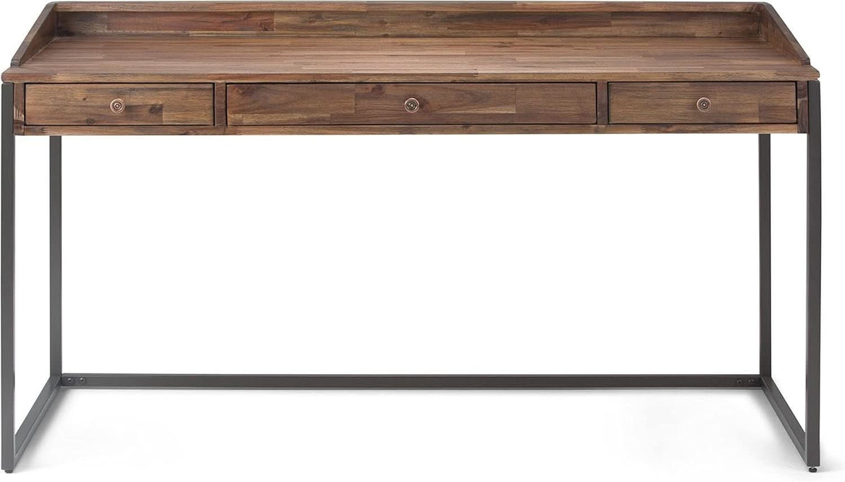 Rustic Acacia Wood and Metal Writing Desk with Drawers