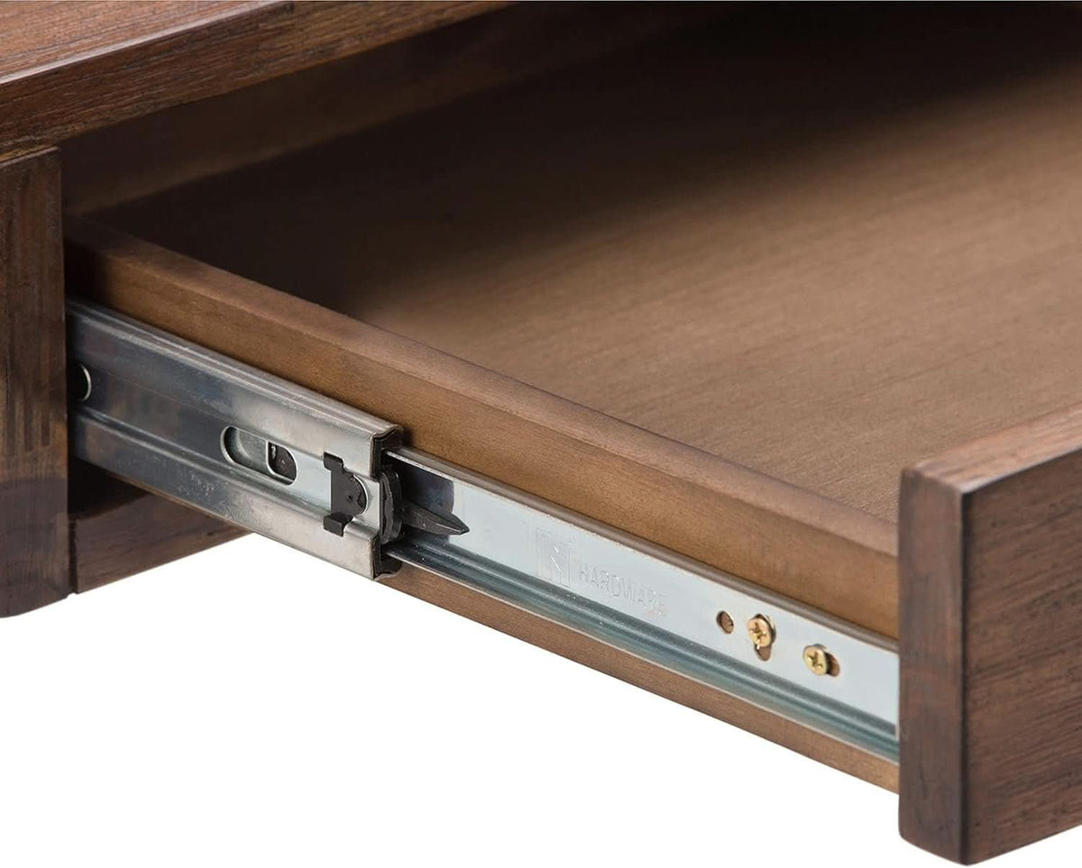Rustic Acacia Wood and Metal Writing Desk with Drawers