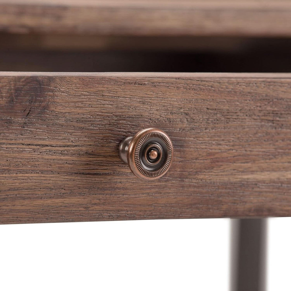 Rustic Acacia Wood and Metal Writing Desk with Drawers