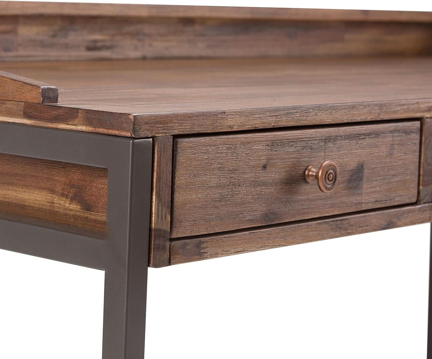 Rustic Acacia Wood and Metal Writing Desk with Drawers