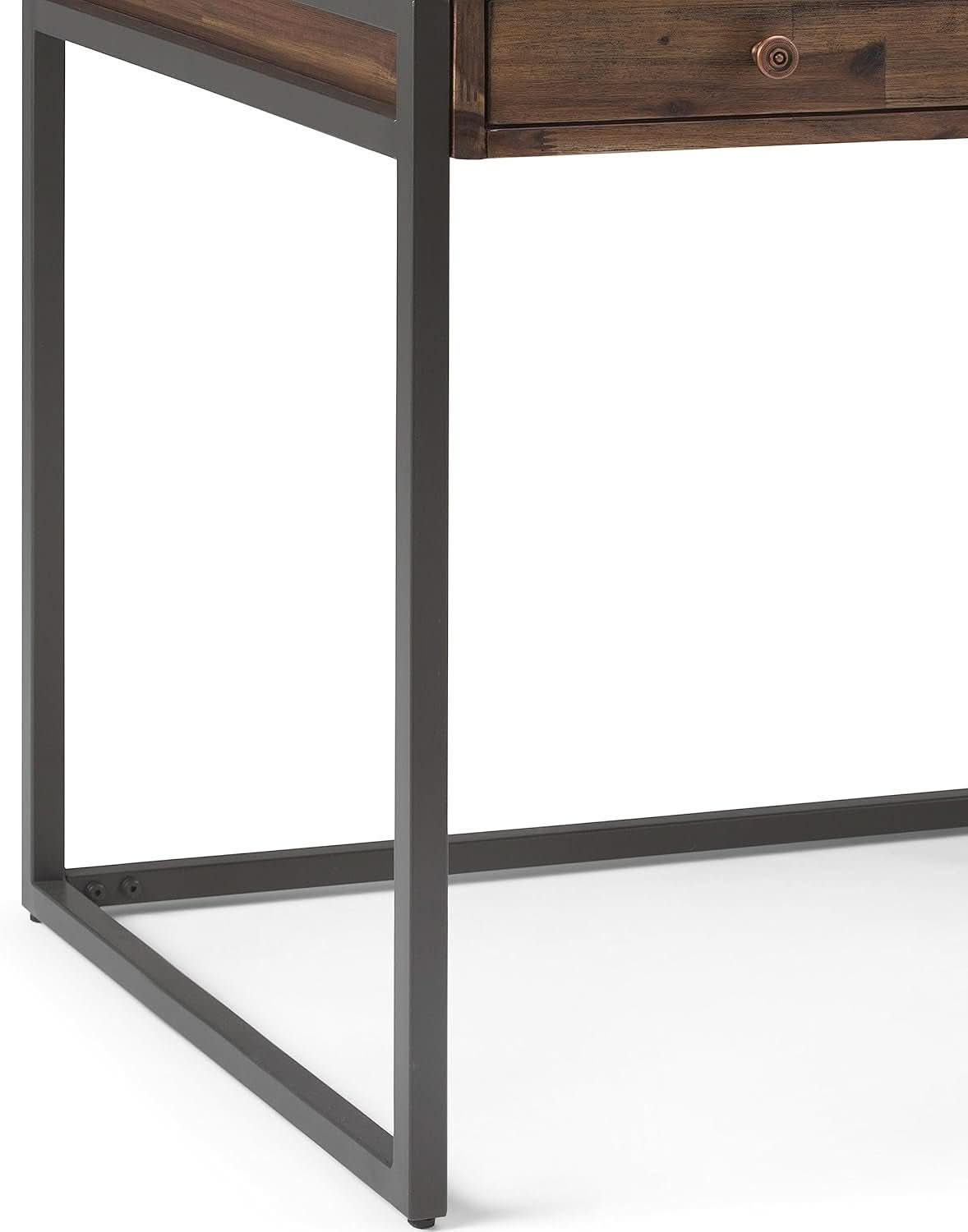 Rustic Acacia Wood and Metal Writing Desk with Drawers