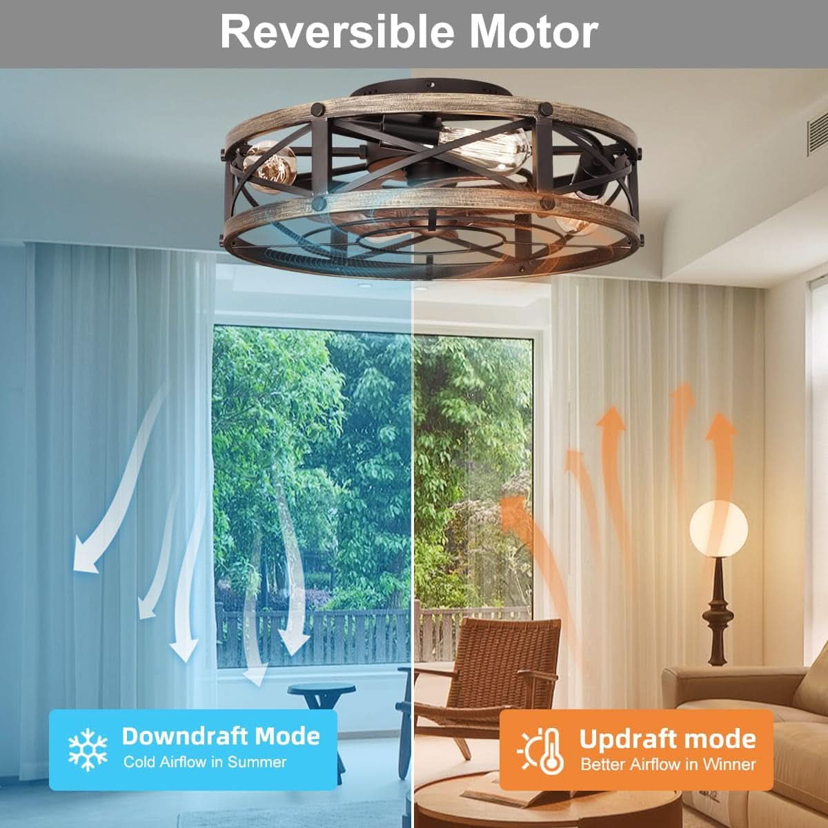 Rustic Bladeless Ceiling Fan With Light And Remote 6 Speeds