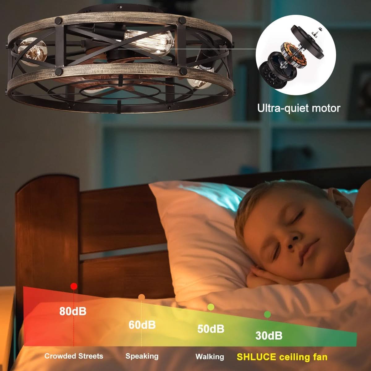 Rustic Bladeless Ceiling Fan With Light And Remote 6 Speeds